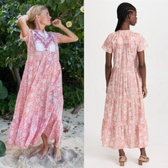 Marea by Liz Joy Olympia Sorbet Floral Print Shell Short Sleeve Kaftan Dress XS - Picture 2 of 12